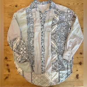 Free People Button Down Patchwork Distressed Shirt Flannel Size Small